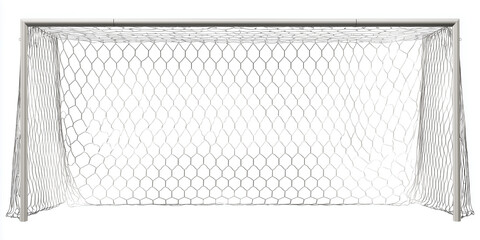  soccer goal frame with netting isolated on white background. emphasizing texture and structure. Ideal for sports, fitness, and team branding themes advertising projects .
