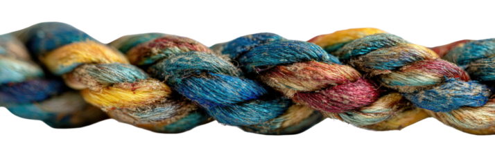 Colorful twisted rope, fibers detailed, tight texture