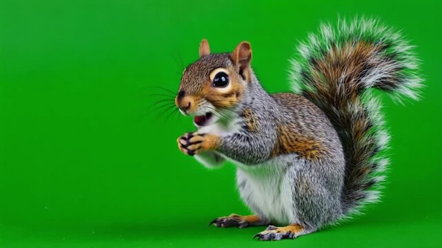 Cute squirrel standing on hind legs with green screen background