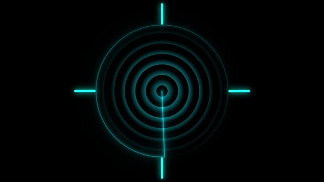 Cyan  Neon Radar Scan Animation with Circular Signal on Black Background.