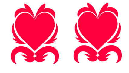 Vibrant red heart designs on white and black backgrounds