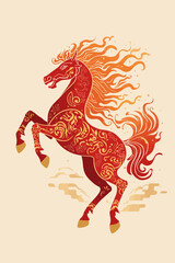 A wild black stallion silhouette and heraldic dragon vector illustration create a symbolic China 2014 year of the horse tattoo design with fantasy animal art pattern