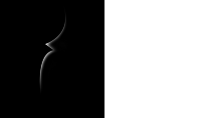 Two faceless silhouettes in conversation on black background