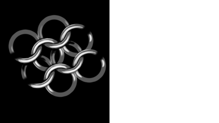 Intricate silver chainmail patterns on black background