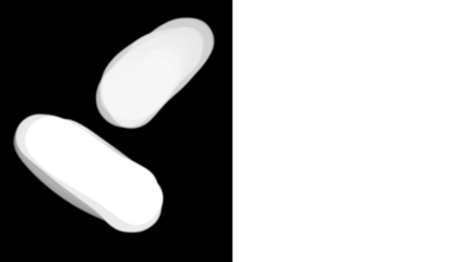 Four white pills on black background for medical or health concepts