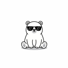 Obraz premium Cute cartoon polar bear wearing sunglasses sitting.