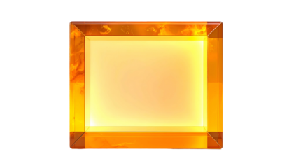A luminous, fiery square with a transparent, golden frame. Its center emanates light against a black background