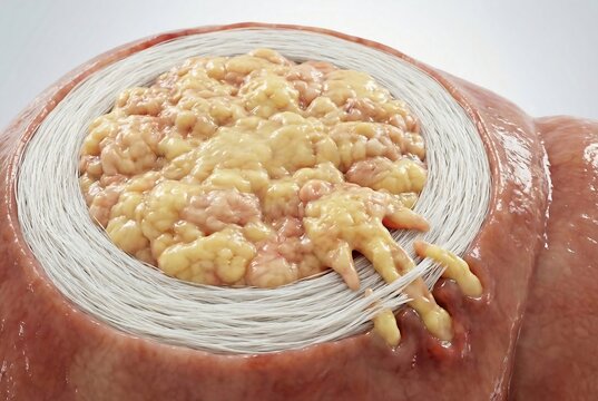 Hepatocellular Carcinoma Tumor with Capsular Invasion: Gross Pathology Cross-Section Visualization