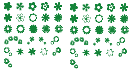 Green flower icons on white and black backgrounds for design