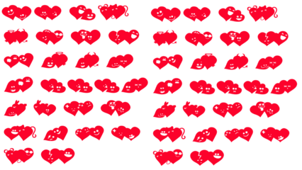 Collection of red heart icons with various expressions on white and black backgrounds for Valentine's Day or love-themed designs