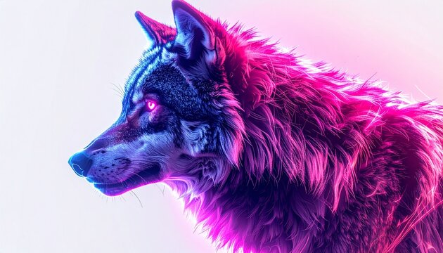 Wolf illuminated by vibrant neon lights in a futuristic setting - Powered by Adobe