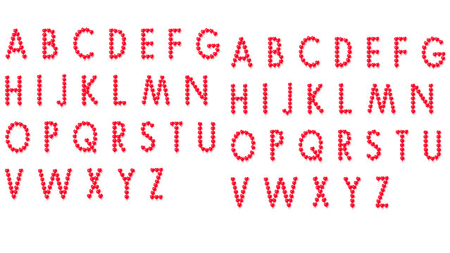 Creative alphabet letters made of red beads on white and black