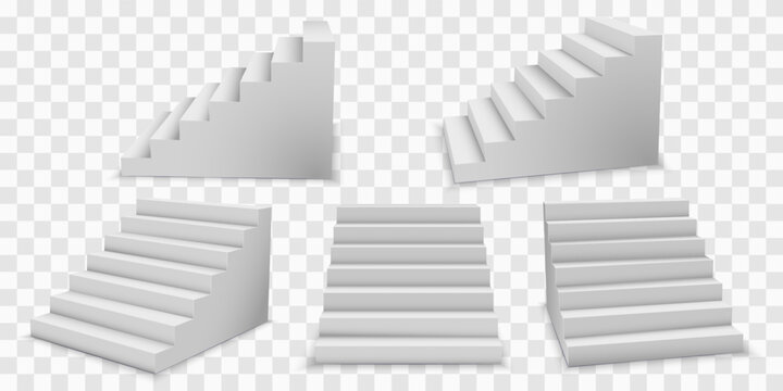 3d white stairs realistic isolated on transparent background. Mockup with ladders for product.