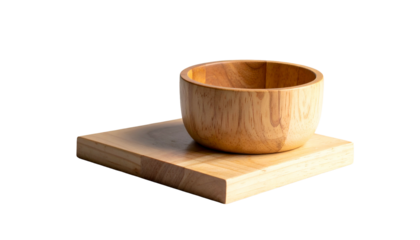 A wooden bowl sits on a small square wooden board against a black background. Simple and clean aesthetic
