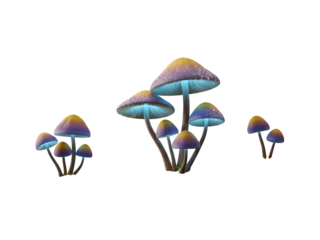 Luminescent Mushroom Clusters Pixel Art - Digital Asset for Games on white background Isolated on Transparent Background