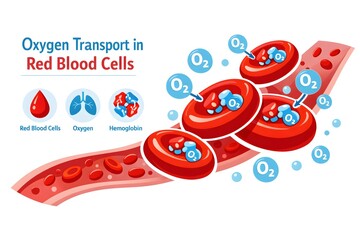 Flat Vector Illustration of Red Blood Cells Transporting Oxygen with White Background 