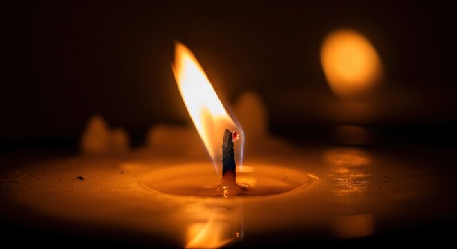 A radiant candle flame illuminating the darkness with a serene and hopeful glow showing light - Powered by Adobe