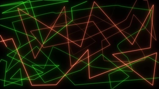 Abstract Neon Line Background - Glowing Green and Red Geometric Laser Patterns on Black Background 4k stock  video.