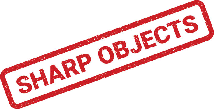 Red grunge rubber stamp vector with SHARP OBJECTS text for caution and safety warnings