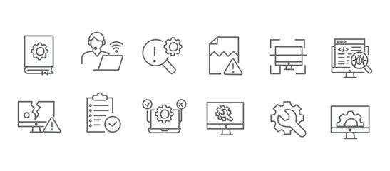 IT support icon set. Editable line icons. Vector illustration.
