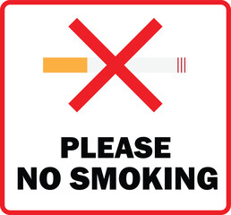 Obraz premium A clear white and red 'Please No Smoking' sign featuring a cigarette with a red cross over it, indicating a smoke-free zone.