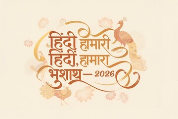 Hindi Hamari, Hindi Hamara Bhasha 2026 &ndash; Elegant Hindi Calligraphy Poster with Peacock Art