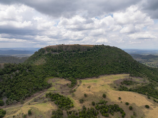 Elevated scenic views of Table Top Mountain and the Bushland Reserve in Toowoomba, Queensland, Australia