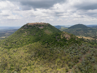 Elevated scenic views of Table Top Mountain and the Bushland Reserve in Toowoomba, Queensland, Australia