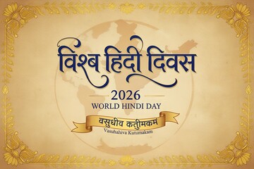 World Hindi Day 2026 Premium Calligraphy Design with Devanagari Typography and Global Theme
