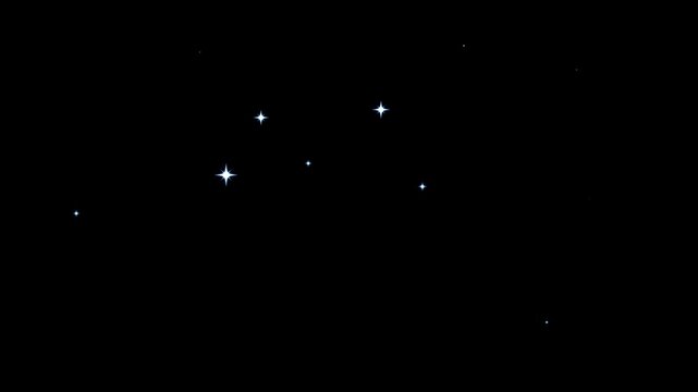 Twinkling star shine animation with white cartoon doodle flat vector sparkles, blinking glowing festive light effects for celebration overlays on transparent black screen, smooth 4K
