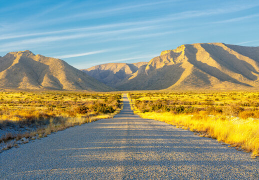 Gravel Road Leading To Slaughter Canyon and The Guadalupe Mountains, Carlsbad Caverns National Park, New Mexico, USA