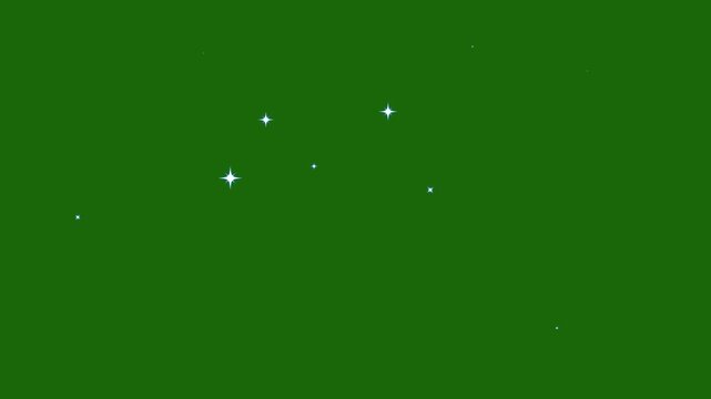 Sparkling star twinkle animation with white cartoon flat vector doodles, blinking glowing festive light effects for celebration backgrounds on green screen, seamless looping 4K