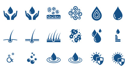 Fototapeta premium A set of minimalist icons representing skincare, hair care, and cosmetic benefits
