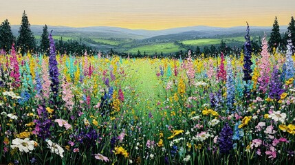Colorful Meadow Flowers Digital Painting