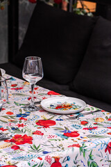 table setting on the terrace table for dinner