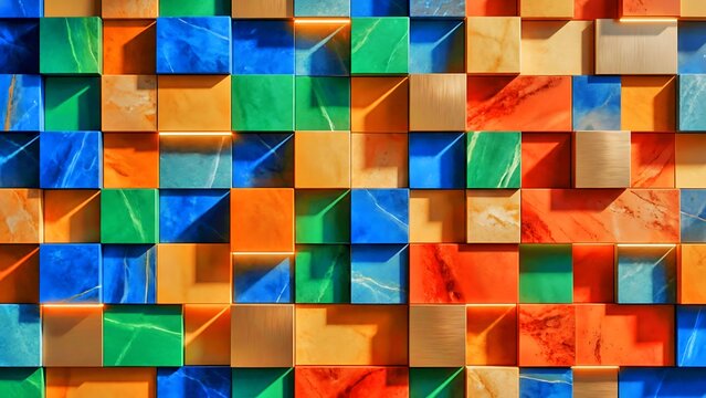 Colorful Geometric Square Tile Pattern with Vibrant Textures for Modern Branding Creative Design and Interior Background Concept - Powered by Adobe