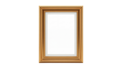 Empty Rectangular Gold Wooden Picture Frame isolated PNG with Transparent Background
