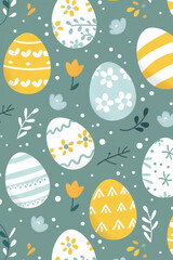  Charming cartoon easter egg pattern in pastel green and yellow shades