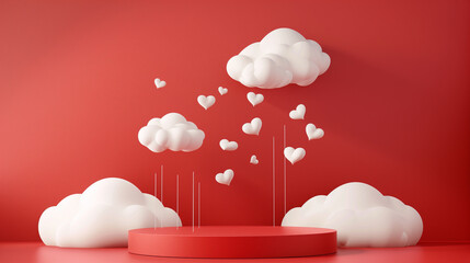  Stylish 3d podium with floating hearts and clouds for valentines day