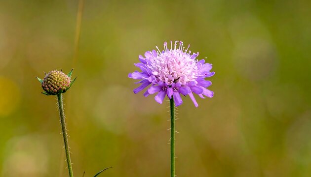 Close-up of a blooming purple wildflower in soft focus with a bud - Powered by Adobe