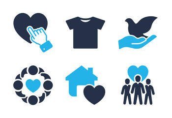 Philanthropy and Compassionate Aid icon set. Solid glyph series icons
