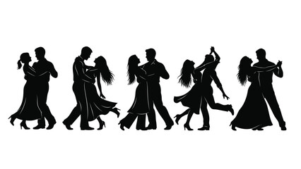 Couple dancing together in different poses silhouette