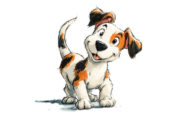 Cute cartoon puppy smiling while wagging its tail expressing joy friendliness and cheerful emotion isolated on transparent background PNG