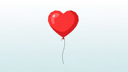 A bright red heart shaped helium balloon floating alone on a soft gradient blue background with love and valentine and romance and romantic and symbol