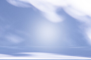Wall interior background, studio and backdrops show products.with shadow from window color white and blue background for text insertion and presentation product	
