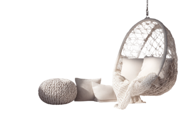 Stylish indoor hammock chair setup with soft cushions for peaceful and serene environment isolated on transparent background PNG