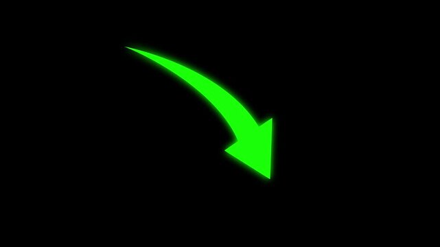 Green arrow down business graph icon animation. business chart concept. A neon down business graph icon displays a glowing, downward-sloping line or bar chart, symbolizing decline, loss, or negative .