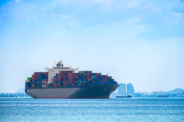 Aerial view of the freight shipping transport system cargo ship container. international transportation Export-import business, logistics, transportation industry concepts	