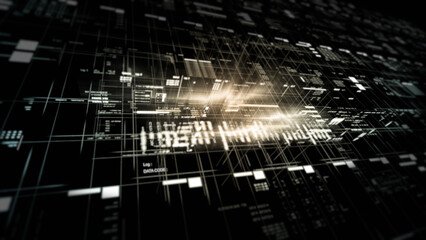 A high-tech digital grid with glowing data streams, abstract connections, and futuristic interface elements representing network systems, cybersecurity, and advanced technology.