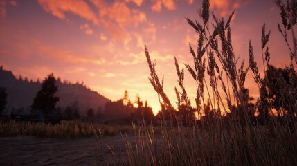 Rustic Landscape At Warm Sunset